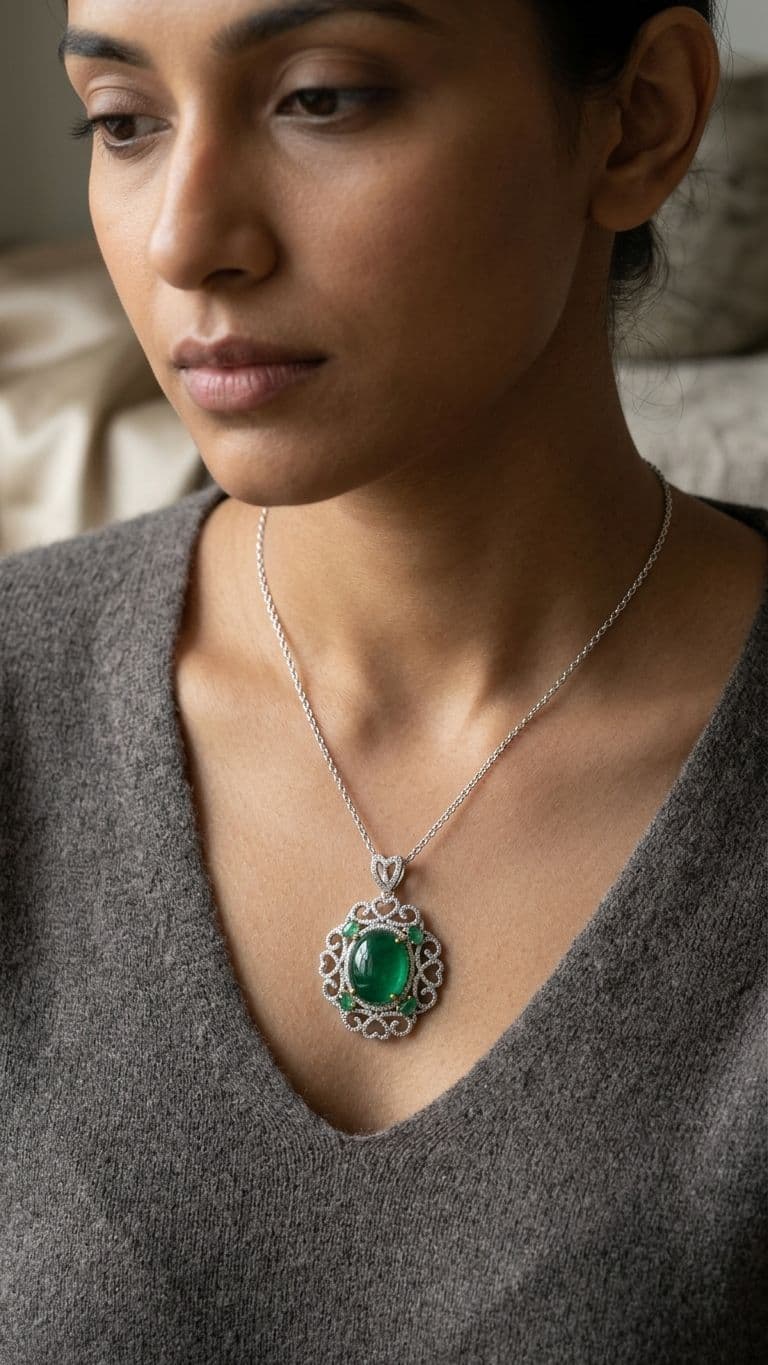 Emerald Emerald Pendant in 92.5 Sterling Silver — Surya Jewellers Jaipur