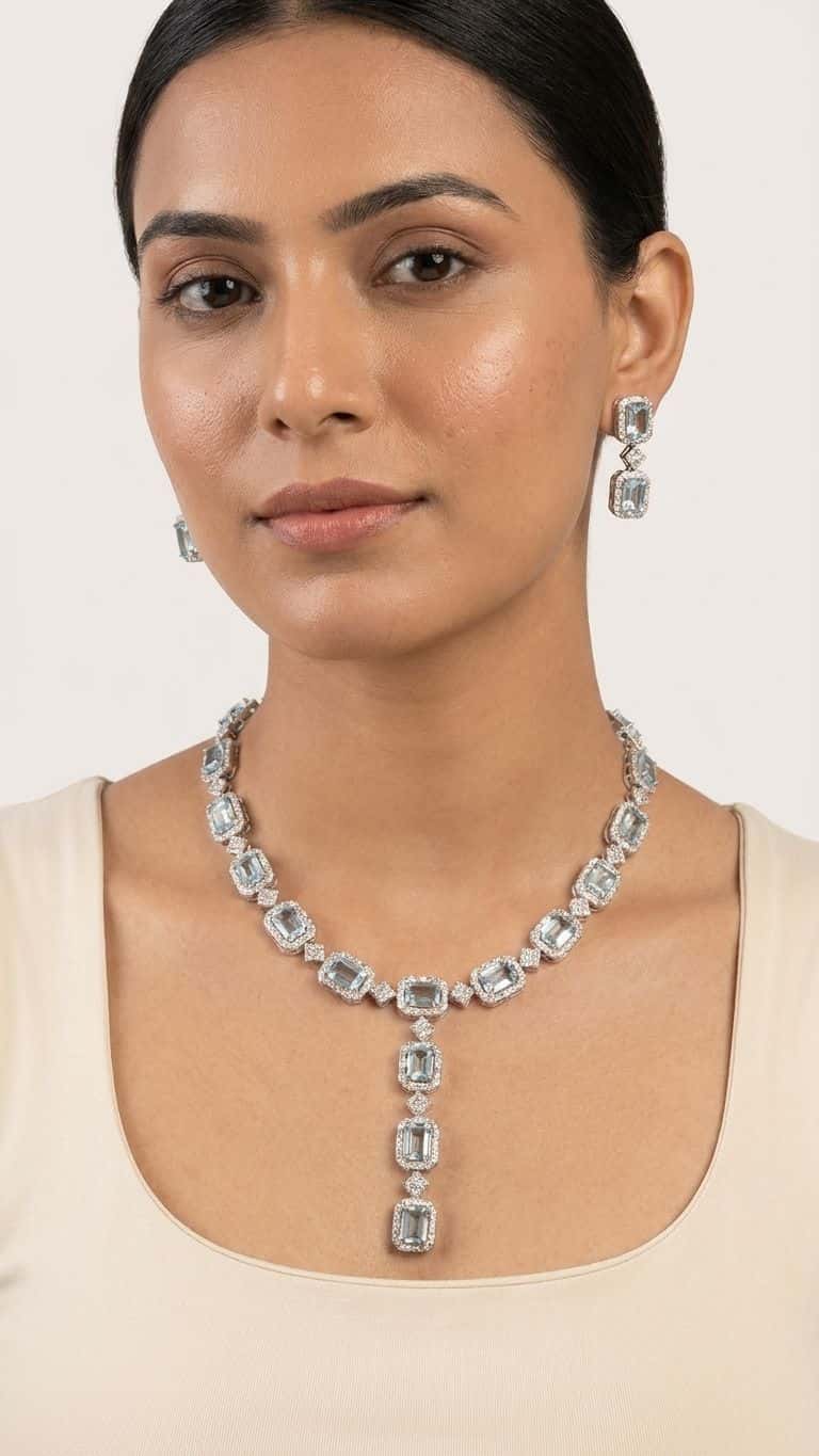 Aquamarine Necklace in 92.5 sterling silver by Surya Jewellers Jaipur