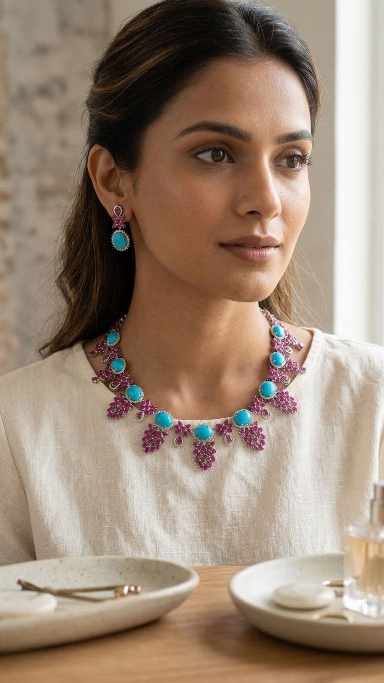 Natural ruby Turquoise Necklace in 92.5 sterling silver by Surya Jewellers Jaipur