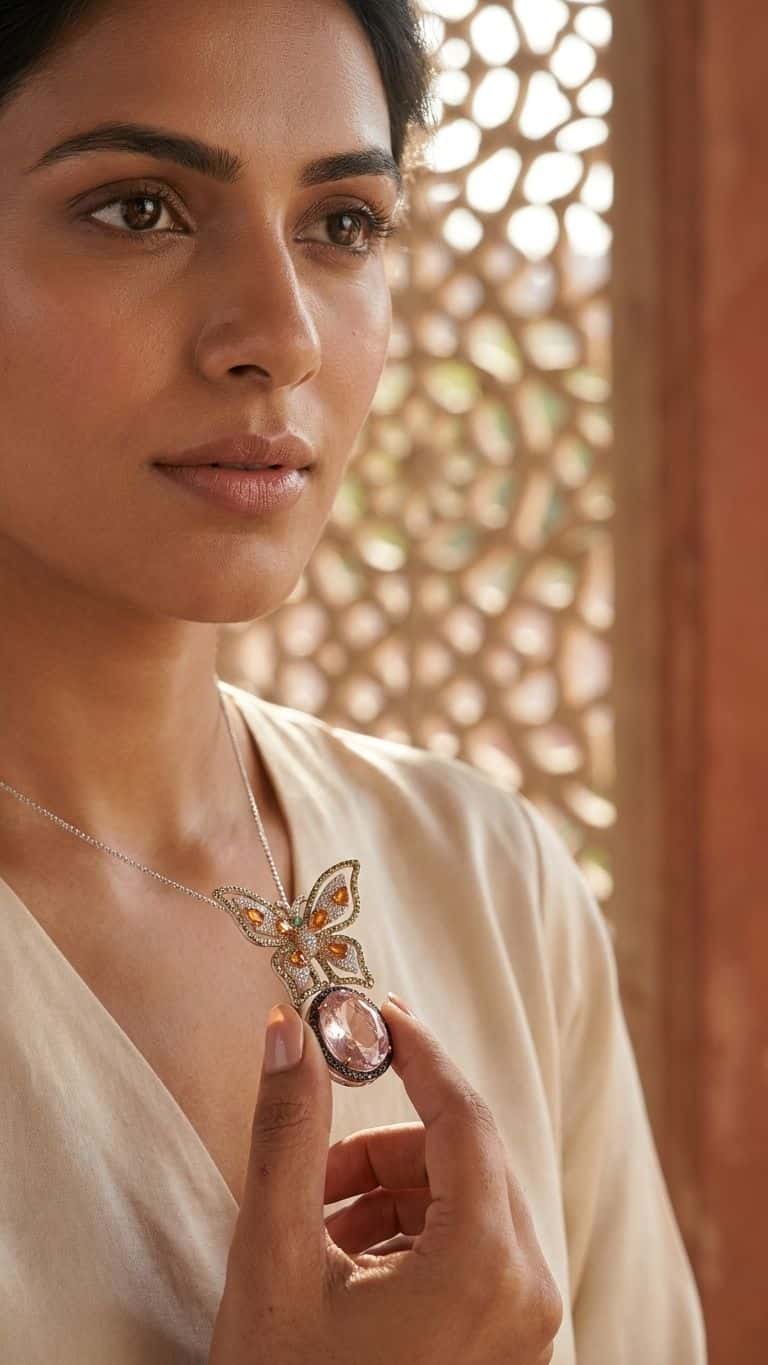 Morganite Stone Orange Shapphire Pendant in 92.5 sterling silver by Surya Jewellers Jaipur
