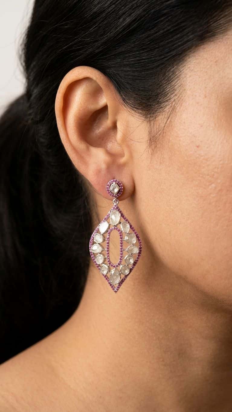 Ruby Earrings in 92.5 sterling silver by Surya Jewellers Jaipur