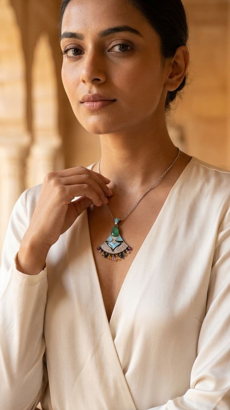 Emerald Multi sapphire Pendant in 92.5 sterling silver by Surya Jewellers Jaipur