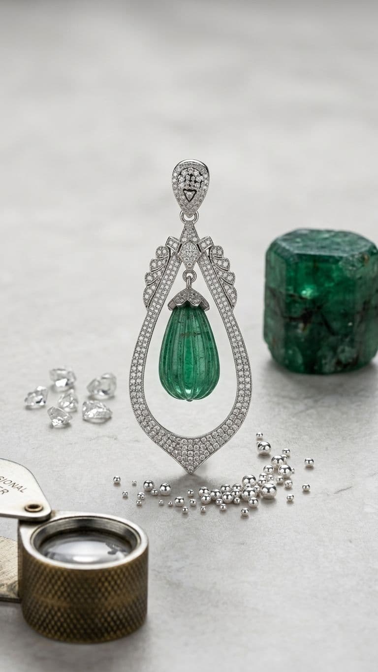 Emerald Pendant in 92.5 sterling silver by Surya Jewellers Jaipur