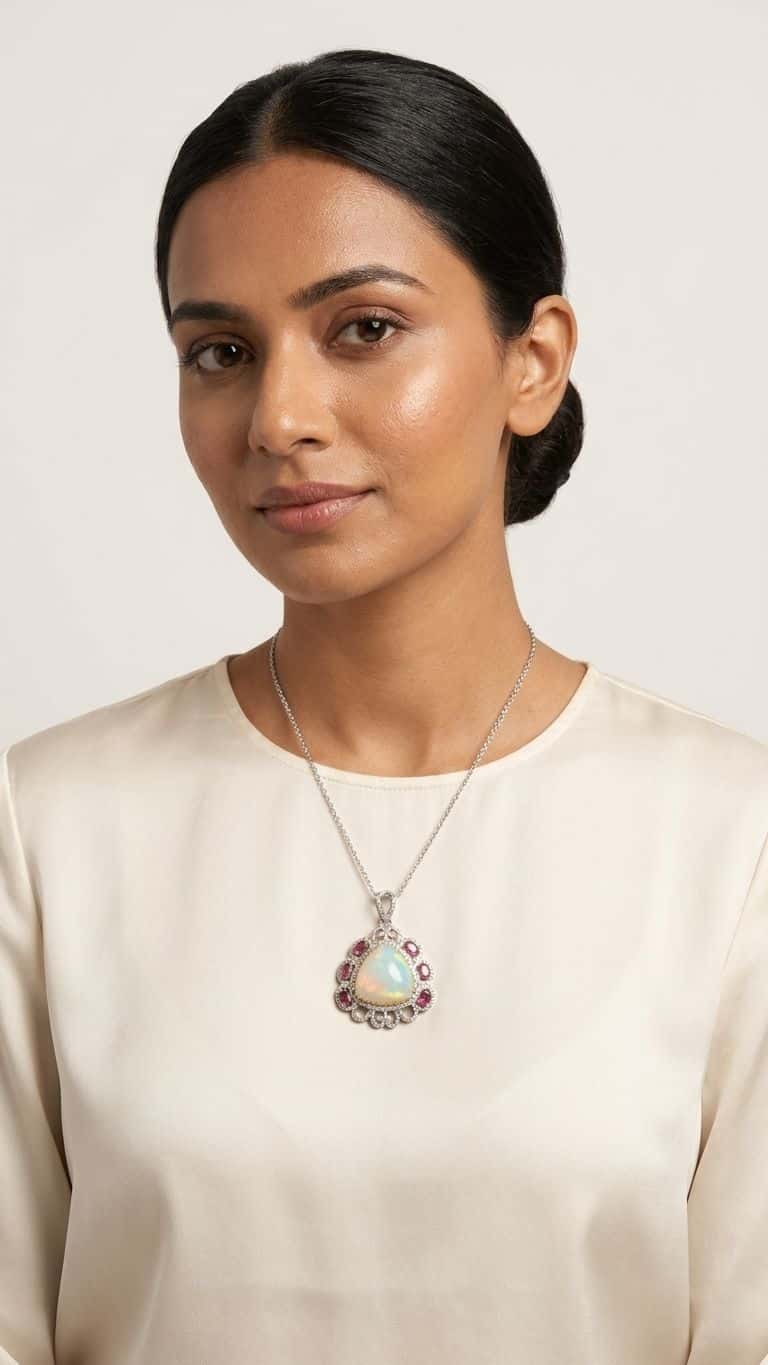 Ruby Lite White Opal Pendant in 92.5 sterling silver by Surya Jewellers Jaipur