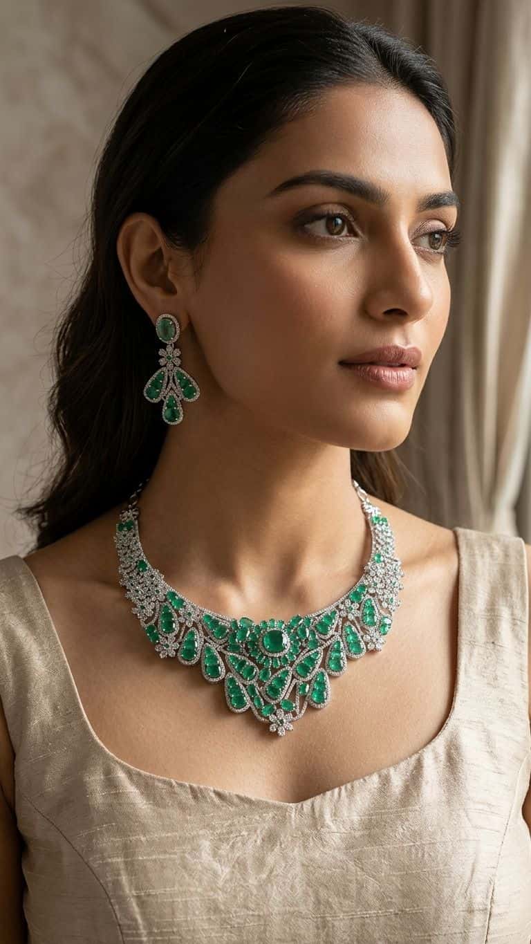Emerald Necklace in 92.5 sterling silver by Surya Jewellers Jaipur