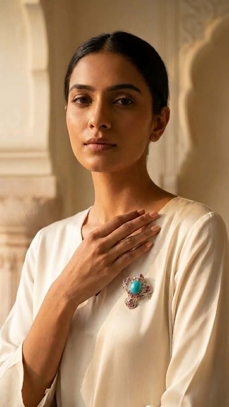 Ruby Turquoise Brooch in 92.5 sterling silver by Surya Jewellers Jaipur