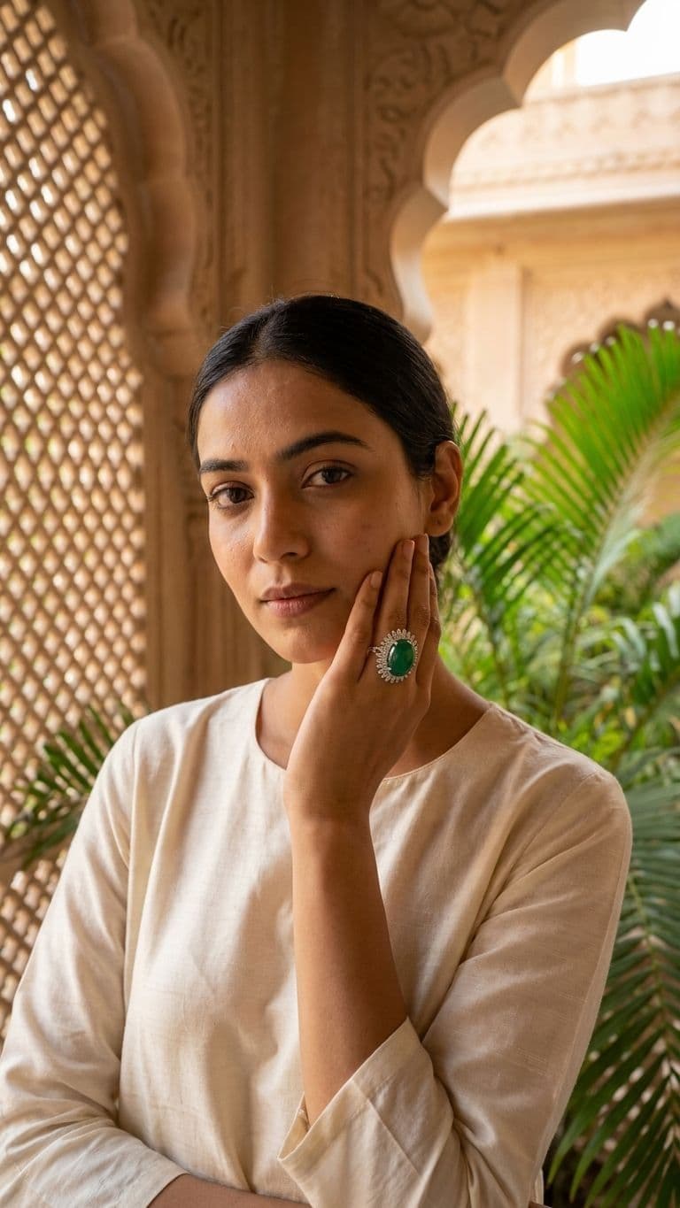 Emerald Emerald Ring in 92.5 Sterling Silver — Surya Jewellers Jaipur