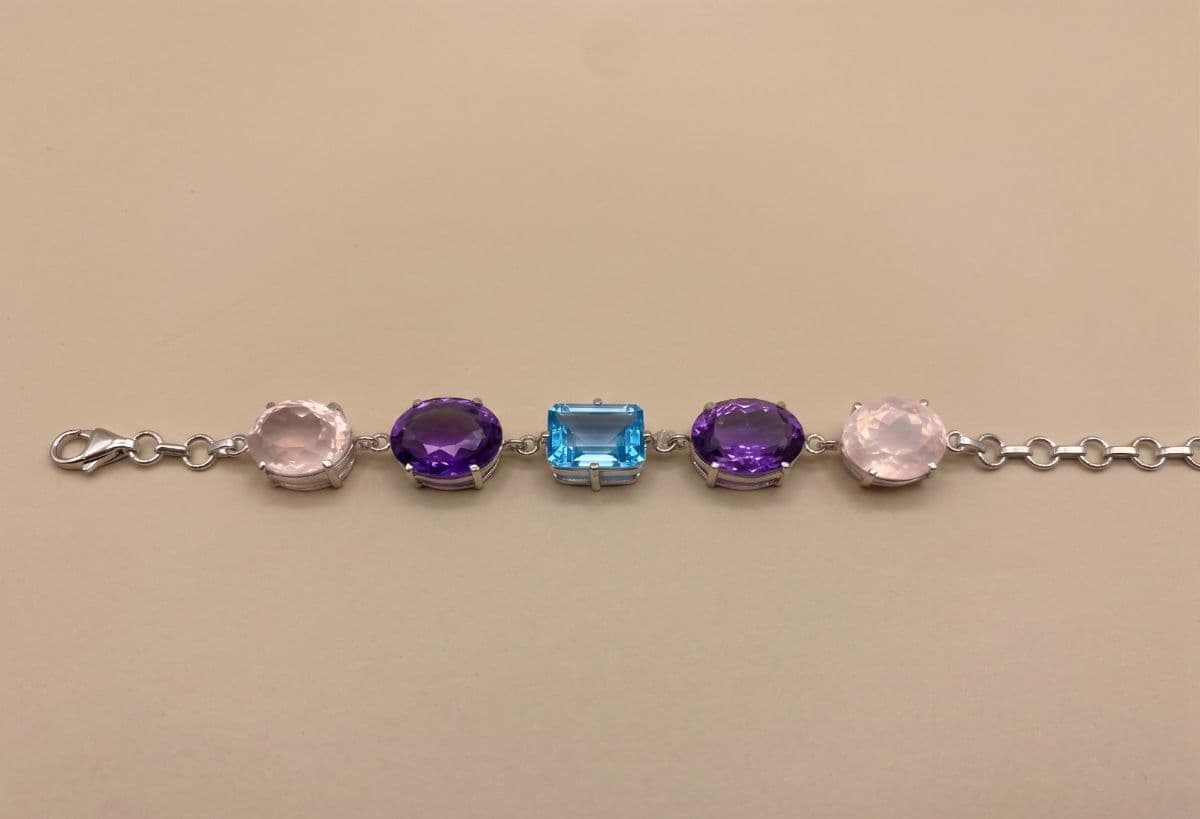 Amethist Amethyst Blue topaz Bracelet — 92.5 Sterling Silver