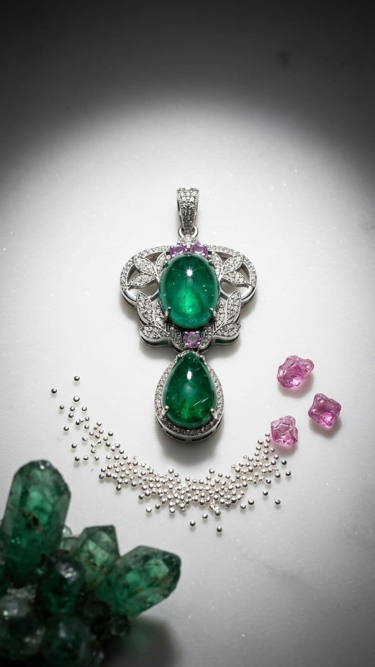 Emerald Pink sapphire Pendant in 92.5 sterling silver by Surya Jewellers Jaipur