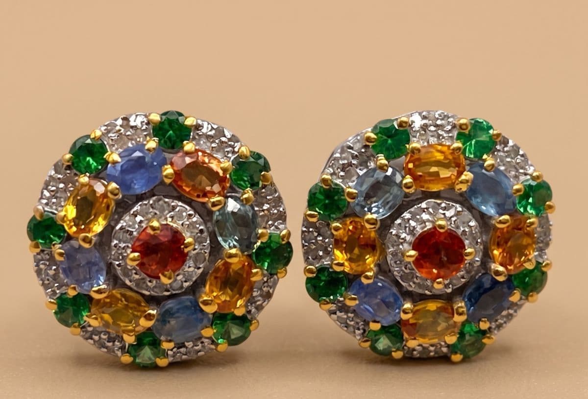 Malti shaphire Multi sapphire Tsavorite Stud — 92.5 Sterling Silver