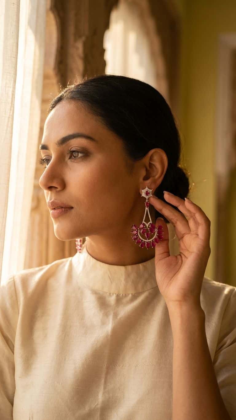 Ruby Earrings in 92.5 sterling silver by Surya Jewellers Jaipur