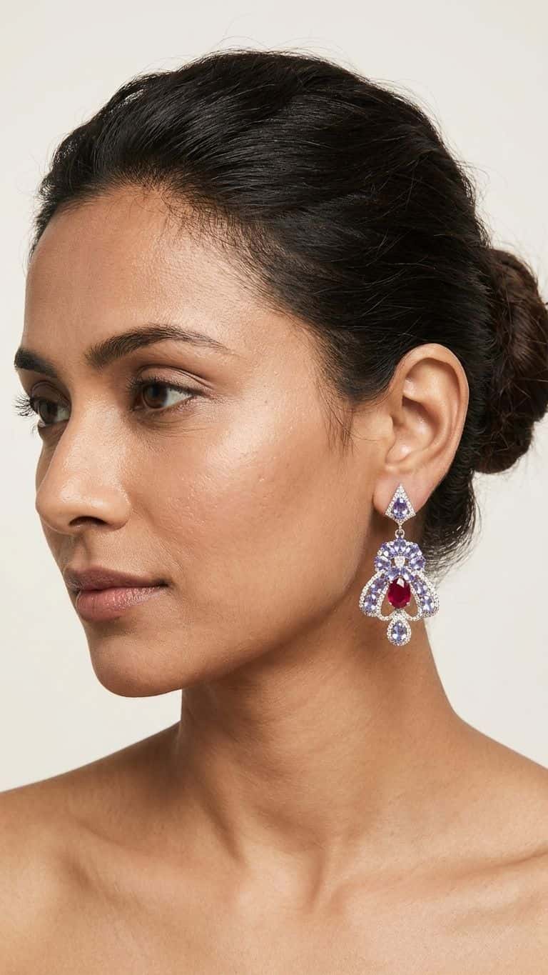 Ruby Tanzanite Earrings in 92.5 sterling silver by Surya Jewellers Jaipur