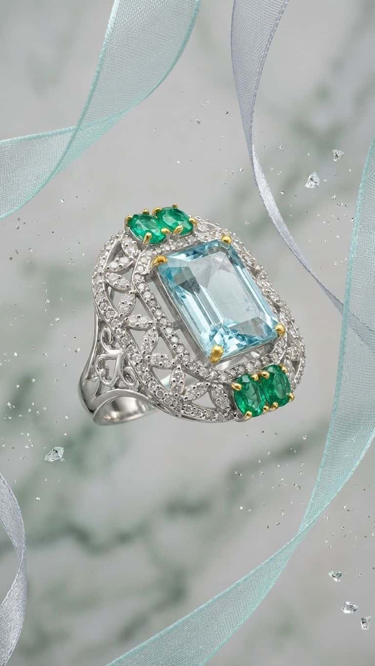 Aquamarine Emerald Ring in 92.5 sterling silver by Surya Jewellers Jaipur