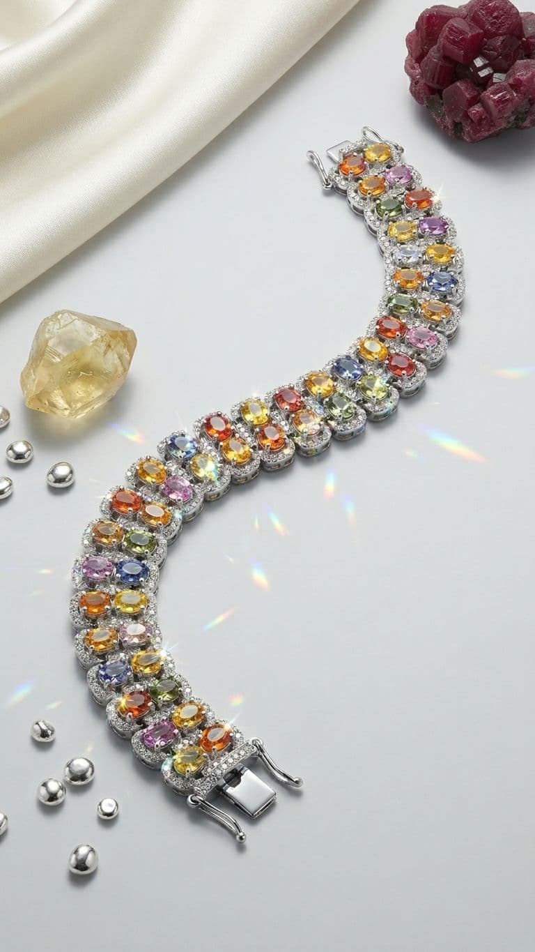 Malti shaphire Multi sapphire Bracelet — 92.5 Sterling Silver