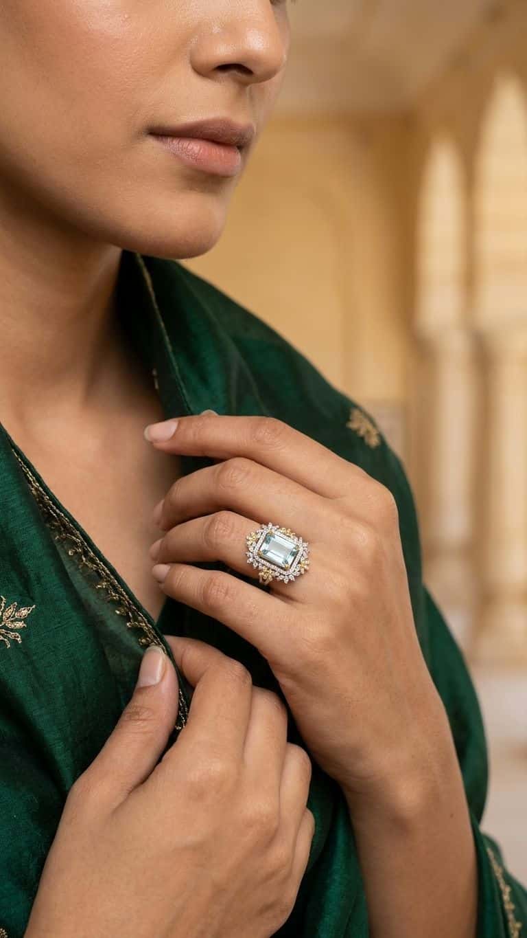 Aquamarine Ring in 92.5 sterling silver by Surya Jewellers Jaipur