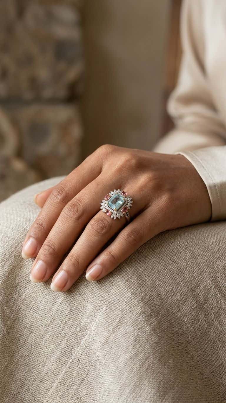 Aquamarine Multi Sapphire Ring in 92.5 sterling silver by Surya Jewellers Jaipur