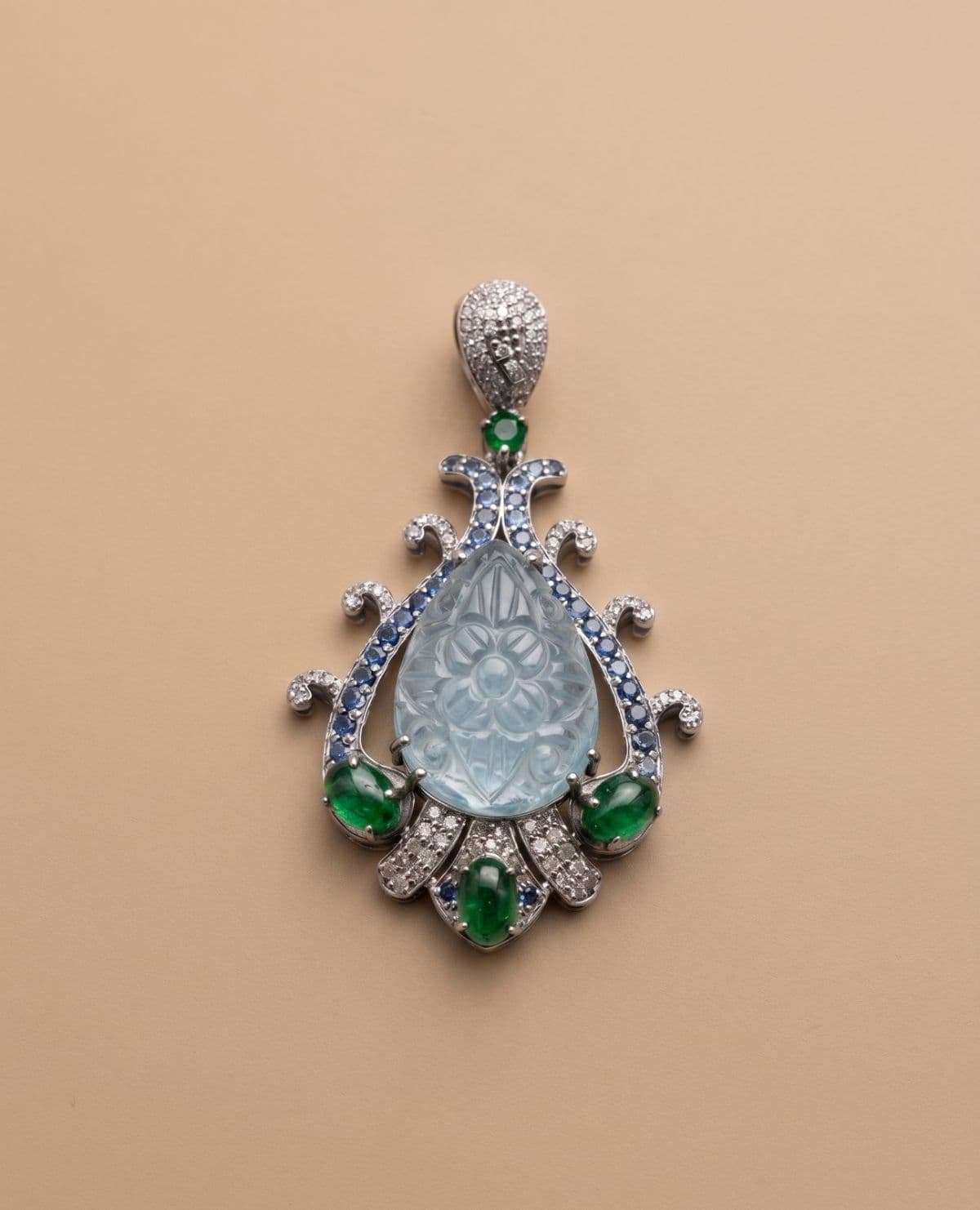 Aquamarine Tsavorite Pendant in 92.5 sterling silver by Surya Jewellers Jaipur