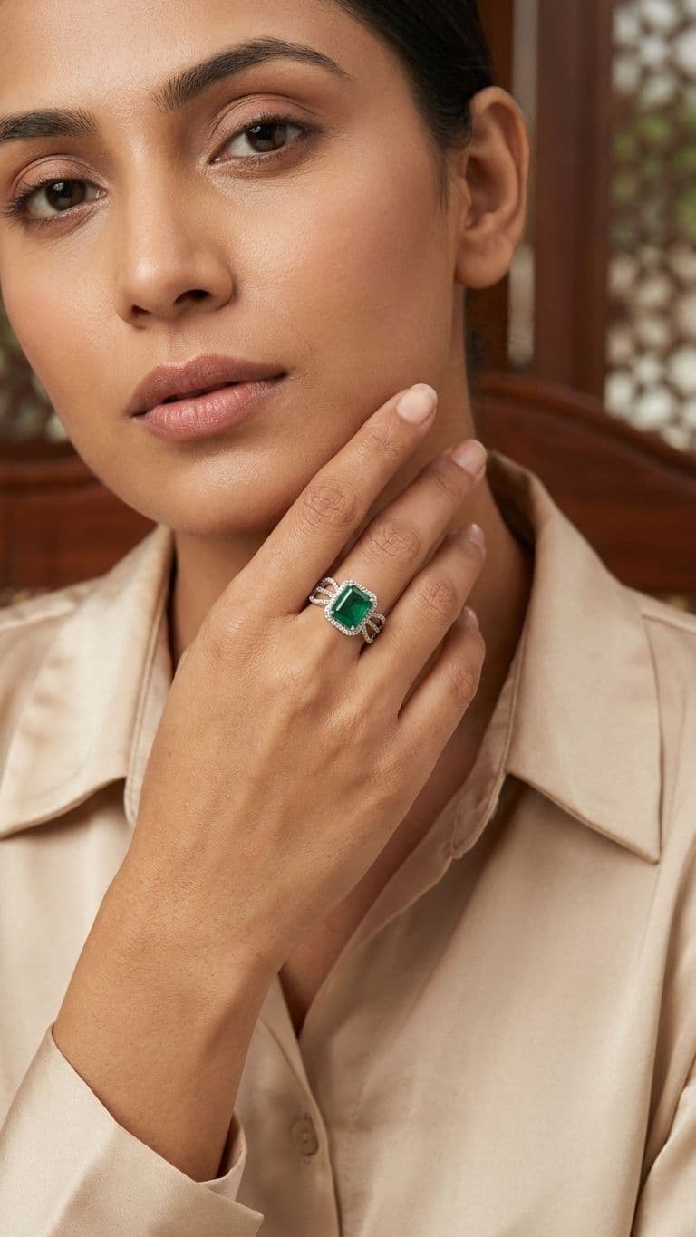 Emerald Emerald Ring in 92.5 Sterling Silver — Surya Jewellers Jaipur