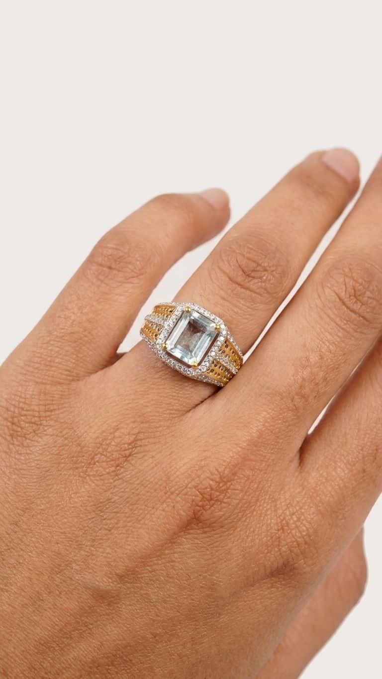 Aquamarine Ring in 92.5 sterling silver by Surya Jewellers Jaipur