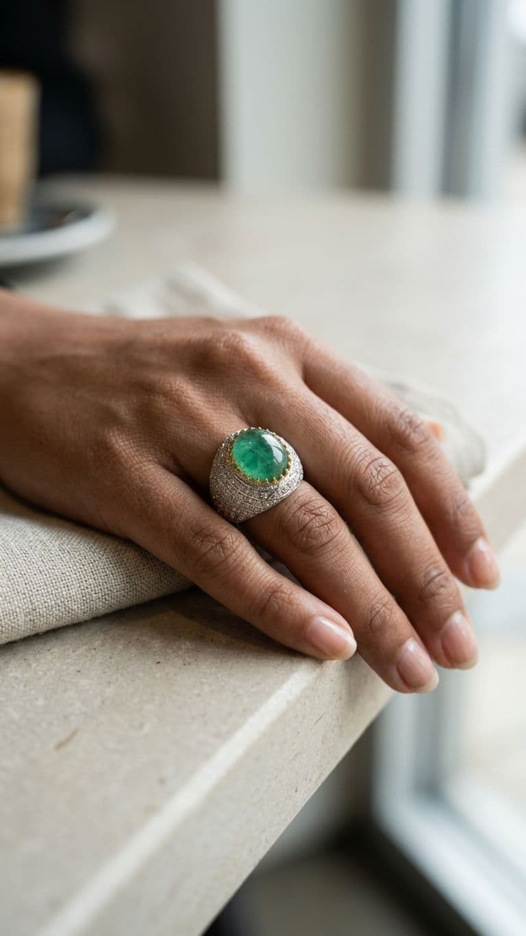 Emerald Ring in 92.5 sterling silver by Surya Jewellers Jaipur
