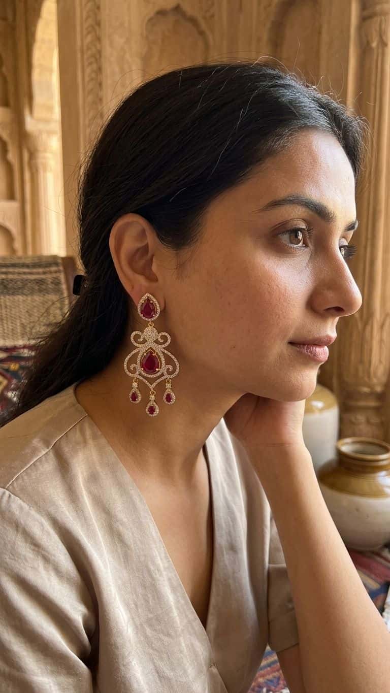 Ruby Earrings in 92.5 sterling silver by Surya Jewellers Jaipur