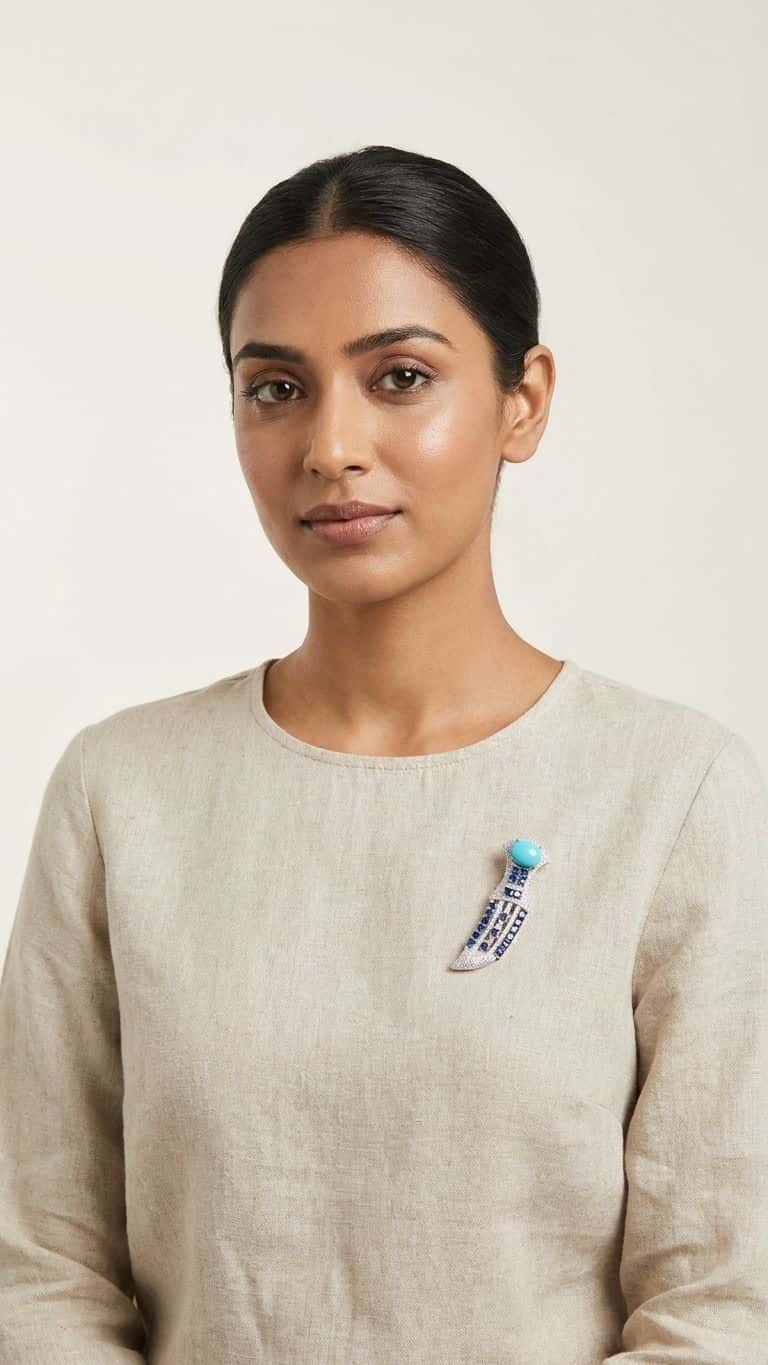 Blue Sapphire Turquoise Brooch in 92.5 sterling silver by Surya Jewellers Jaipur