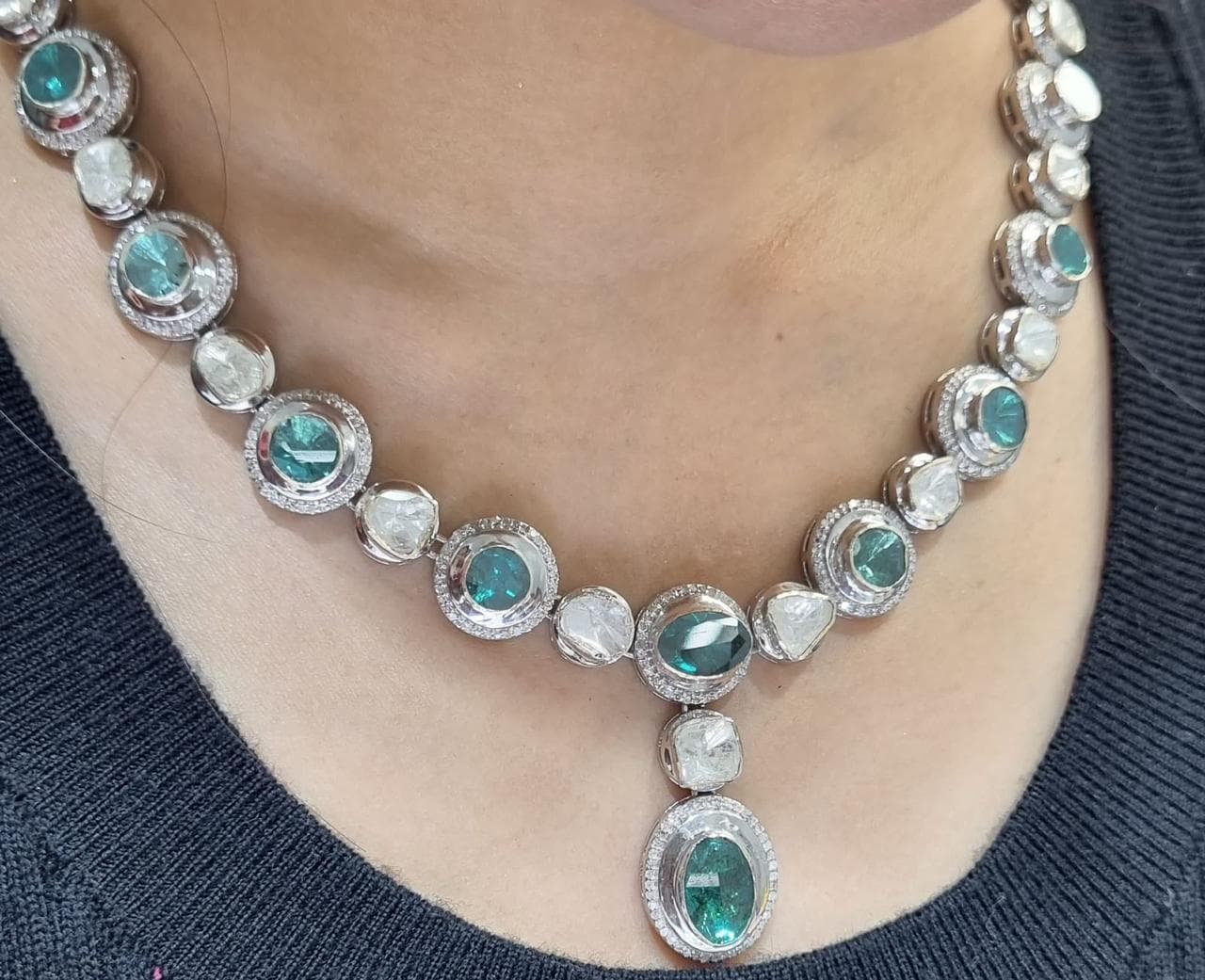 emerald necklace in 92.5 sterling silver by Surya Jewellers Jaipur