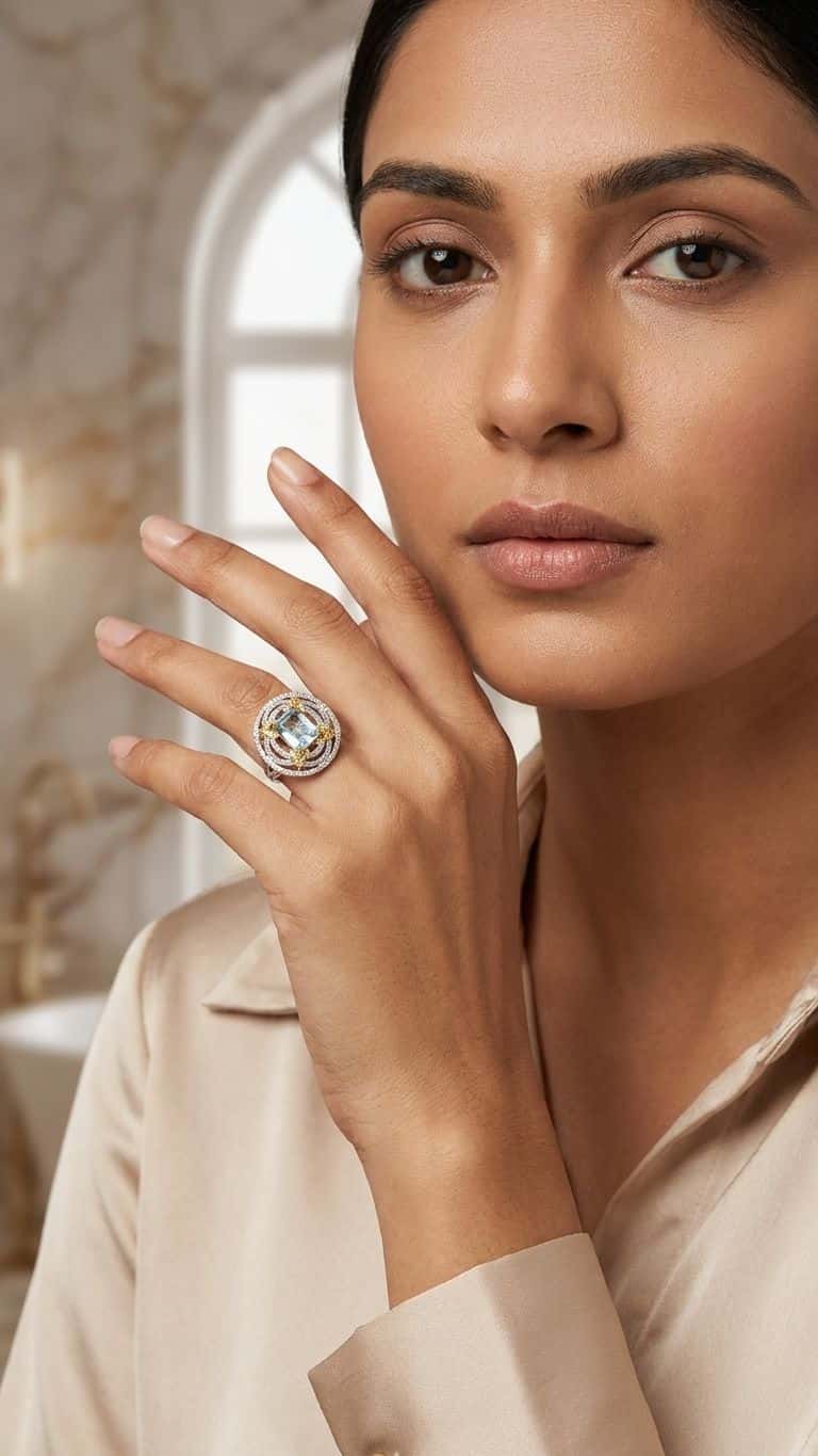 Aquamarine Ring in 92.5 sterling silver by Surya Jewellers Jaipur