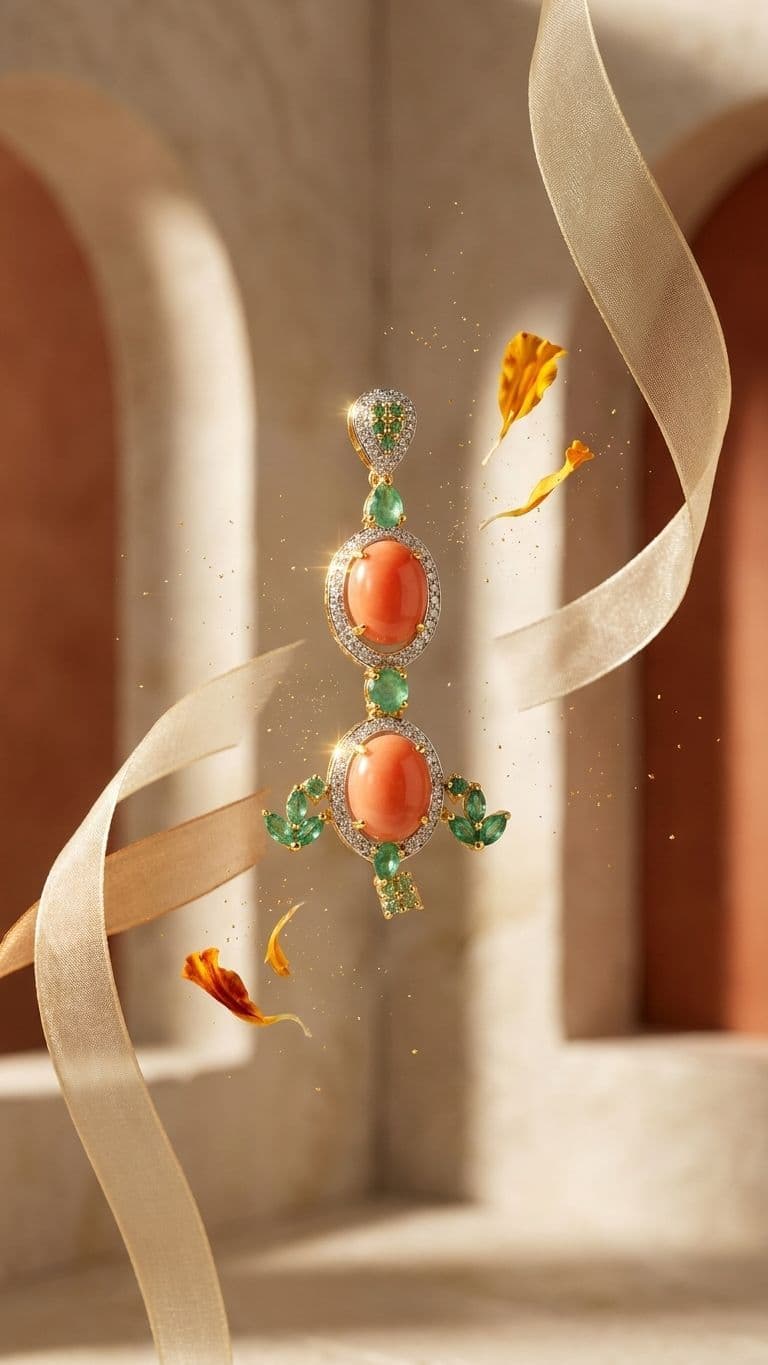 Coral Emerald Pendant in 92.5 sterling silver by Surya Jewellers Jaipur